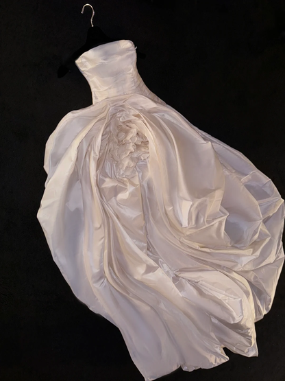 Elegant A Line Strapless Flower Ivory Satin Long Prom Dress Graduation Prom Dress SH2523