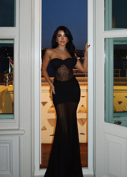 Sexy Black Mermaid Sweetheart Neck Lace Chiffon Long Prom Dress Evening Dress SH6058