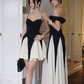 Cute A Line Spaghetti Strap White Black Satin Short Homecoming Dress Cocktail Dress SH3111