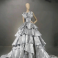 Luxurious Gold Strapless Pleated Irregular Neck Layered Prom Dress Ball Gown Quinceañera Party Dress SH1016