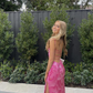 Spaghetti Straps Floral Pink Long Prom Dress Sexy Backless Party Dress SH1461