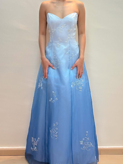 Charming A Line Strapless Beaded Chiffon Satin Prom Dress Evening Dress SH2055