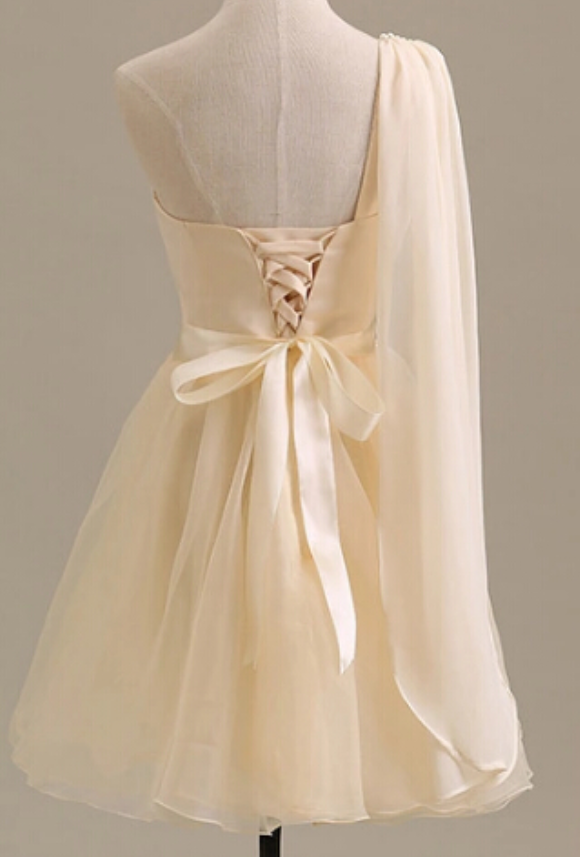 Elegant Short Tulle A-line Dress,One Shoulder Homecoming Dress SH658