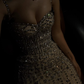 Sheath Spaghetti Straps Exquisite Rhinestone Tulle Long Prom Dress Evening Dress SH4628