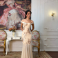 Vintage Apricot Mermaid Off the Shoulder Sequin Chiffon Long Prom Dress SH5392