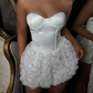 Cute White Flower A Line Sweetheart Neck Satin Homecoming Dress Cocktail Dress SH3497