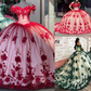 Red Off The Shoulder 3D Flowers Sweet 16 Party Dress Quinceanera Dresses  SH822