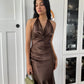Simple A Line Halter Purple Satin Open Back Prom Dress Evening Dress SH2533