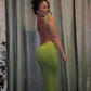 Charming Sheath Straps Green Satin Long Open Back Prom Dress Evening Dress SH2104