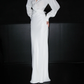 Simple Elegant Sheath V Neck Long Sleeve White Satin Wedding Dress SH6671