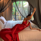 Classic Red A Line V Neck Satin Long Prom Dress Party Dress SH4030