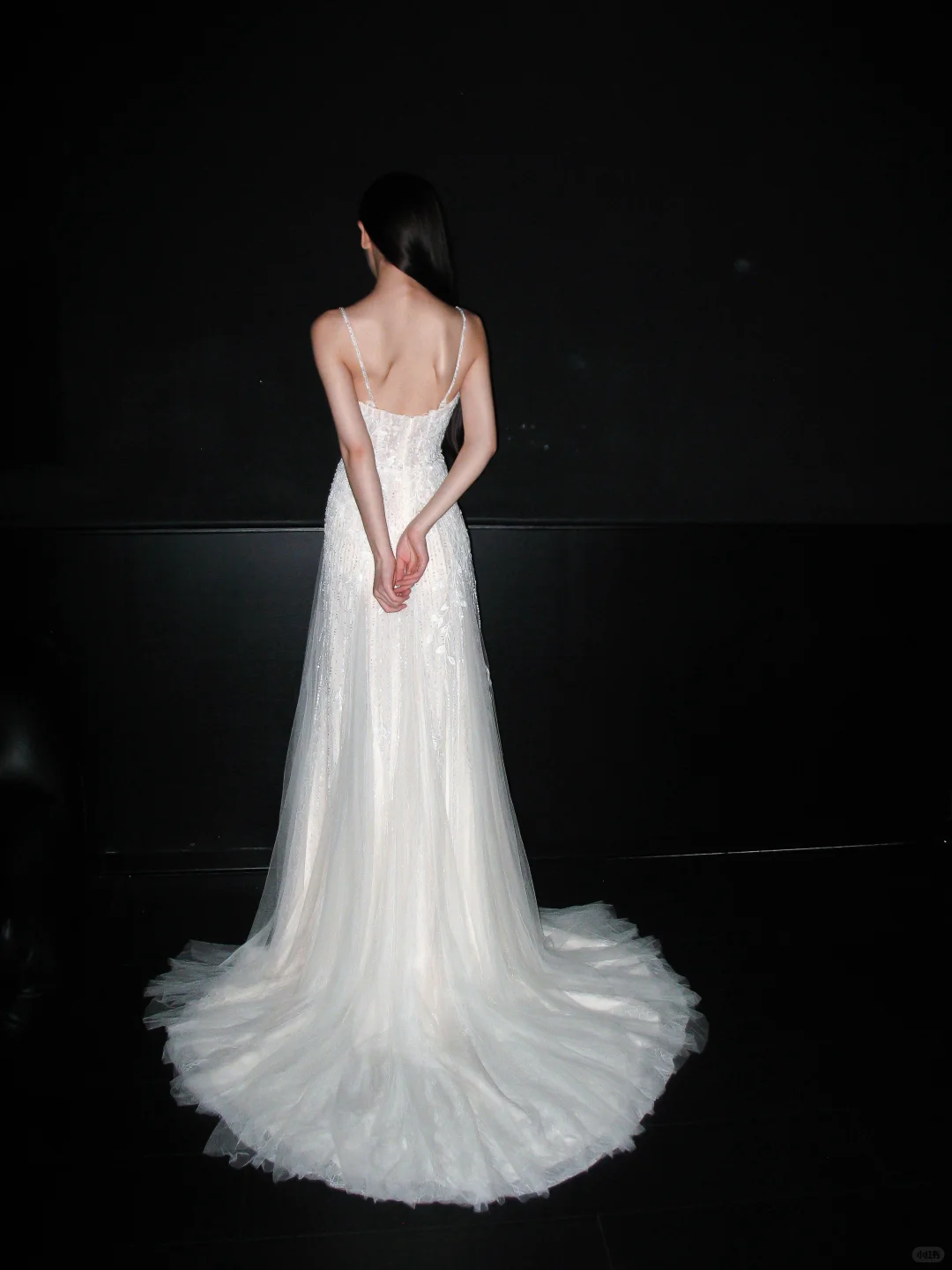 Fairy A Line Spaghetti Strap White Beaded Sequin Tulle Long Wedding Dress SH8916