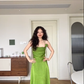 Simple Green A Line Halter Satin Prom Dress Wedding Guest Dress SH4556