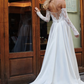 High-class A Line Long Sleeve White Satin Lace Long Wedding Dress SH7105
