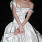 Cute Bow A Line Off the Shoulder Satin Long Prom Dress Party Dress SH4966