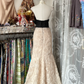 Unique Vintage Mermaid Apricot Rose Black Satin Graduation Prom Dress SH5379