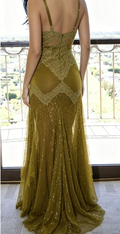 Beatuy Mermaid Sequins Lace Tulle Evening Dress Long Prom Gown with Slit SH393