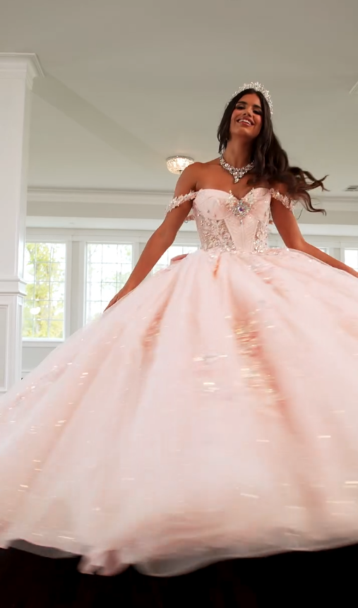 Sweety Pink Ball Gown Applique Sequin Tulle Satin Long Prom Dress Quinceanera Dress SH5167
