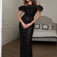 Sexy Black Sheath Off the Shoulder Sequin Prom Dress Formal Dress Party Dress SH3748