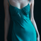 Lake Blue Sheath Spaghetti Strap Beaded Satin Long Prom Dress Party Dress Date Dresses SH4158
