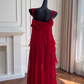 Burgundy Flowy A Line Spaghetti Strap Ruffle Chiffon Prom Dress Vacation Dress SH4502