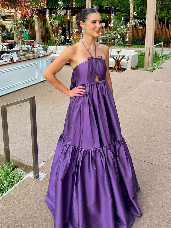 Sexy Purple Long Party Prom Dress Halter Evening Dress SH1493