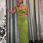 Charming Sheath Straps Green Satin Long Open Back Prom Dress Evening Dress SH2104