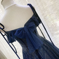 Navy Blue Tulle Beaded Long Prom Dress Evening Dress SH909