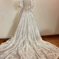 Glamorous Retro Ball Gown Puff Sleeve Beaded Satin Wedding Dress Prom Dress SH5885