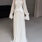2026 New A Line Long Sleeve Beaded Chiffon Satin Long Wedding Dress SH7710