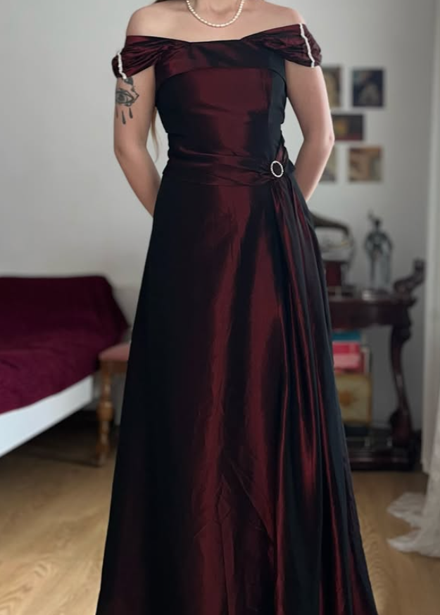 Vintage Dark Burgundy A Line Satin Prom Dress Evening Dress Date Dress SH5636