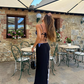 Black A Line Spaghetti Strap Print Floral Satin Open Back Prom Dress Evening Dress SH2010