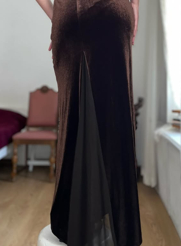 Vintage Sheath Spaghetti Strap Brown Velvet Prom Dress Evening Dress SH6075