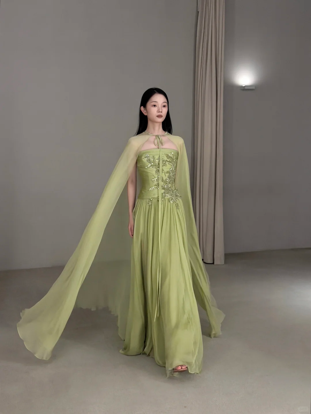 Fresh Green A Line Strapless Beaded Chiffon Long Prom Dress Wedding Guest Dress SH7713