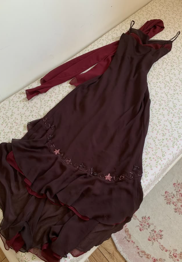 Vintage Mermaid Ruffle Beaded Dark Burgundy Chiffon Prom Dress Party Dress SH7420