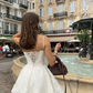 Beautiful A Line Straps White Satin Short Prom Dress Homecoming Dress SH7219