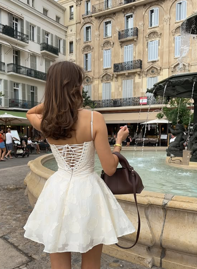 Beautiful A Line Straps White Satin Short Prom Dress Homecoming Dress SH7219