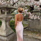 Elegant Mermaid Light Pink Satin Open Back Long Prom Dress Evening Dress SH1982