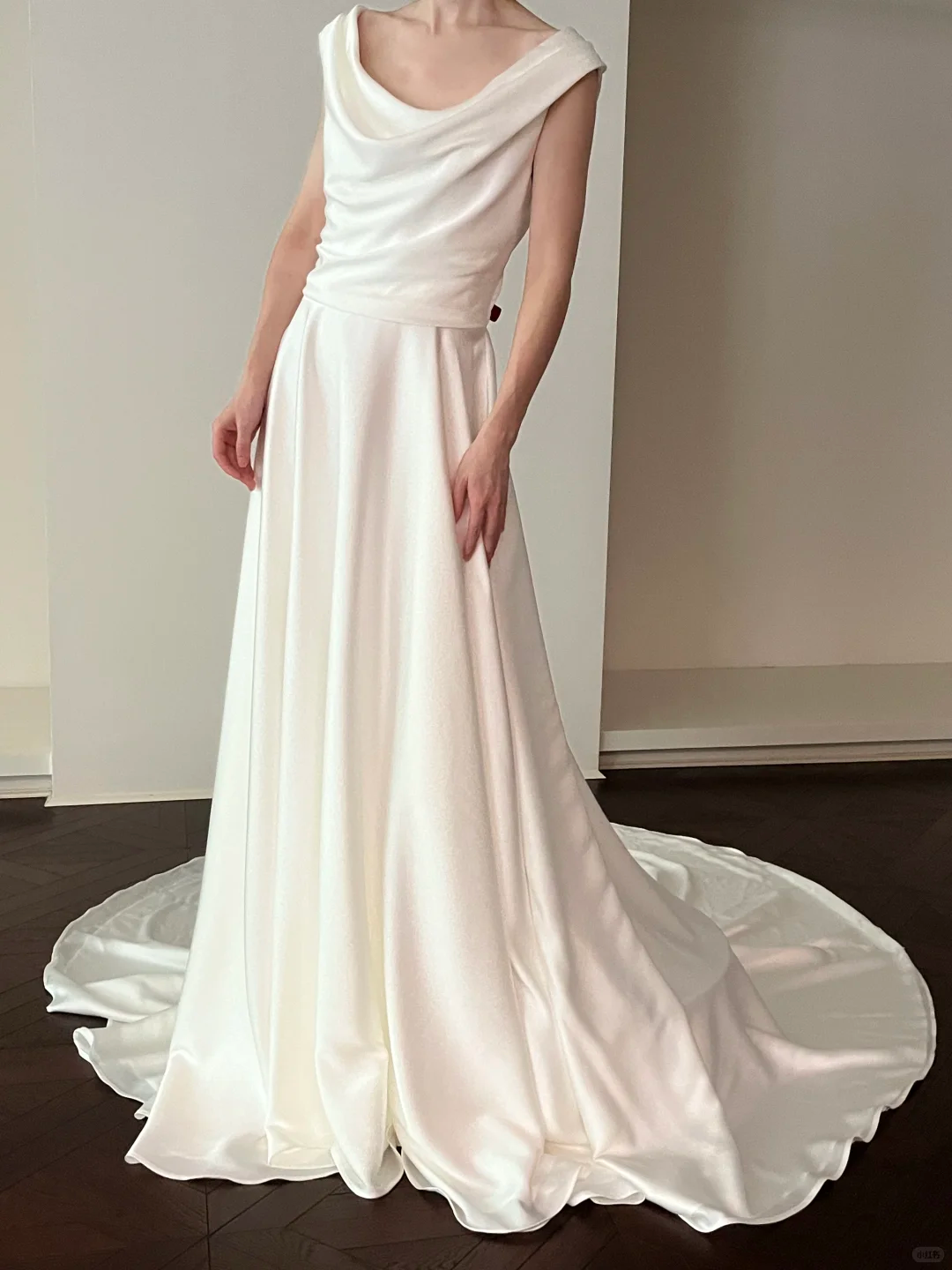 Simple A Line Round Neck White Satin Wedding Dress SH4998