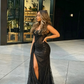 Sexy Black Lace Sequin Slit Long Prom Dress Mermaid Evening Dress SH1451