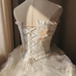 Stunning Retro Ball Gown Strapless Light Pink Rose Layered Organza Wedding Dress Prom Dress SH5890