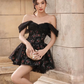 Cute A Line Off the Shoulder Print Floral Satin Tulle Short Homecoming Dress Birthday Dress SH4672