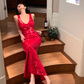 Charming Red Mermaid Halter Sequin Open Back Prom Dress Evening Dress SH4336