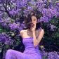 Stunning Sheath Spaghetti Strap Purple Sequin Long Party Dress Evening Dress SH2856