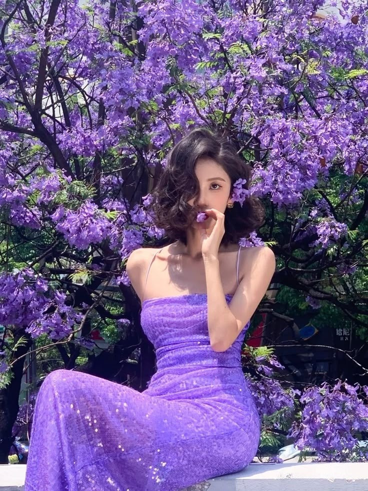 Stunning Sheath Spaghetti Strap Purple Sequin Long Party Dress Evening Dress SH2856