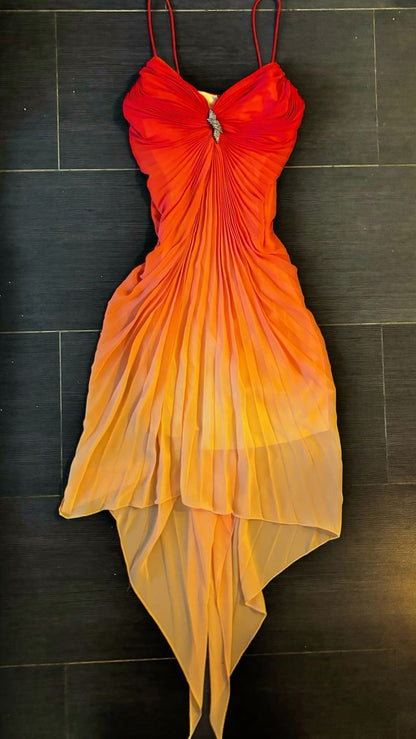 Orange Ombre A Line Spaghetti Strap Chiffon Homecoming Dress Cocktail Dress Outfits SH3565