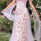 Pink Flowy Print Floral A Line Off the Shoulder Satin Tulle Party Dress Prom Dress SH3599