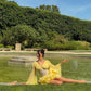Unique Yellow A Line Long Sleeve Print Floral Chiffon Short Homecoming Dress Outfits SH6728