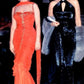 Orange Mermaid Spaghetti Strap Pleated Beaded Chiffon Prom Dress SH4572