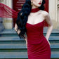 Sexy Burgundy Sheath Strapless Chiffon Long Prom Dress Evening Dress SH7570
